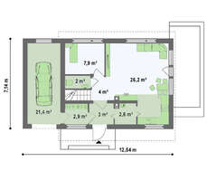 Проект небольшого дома с мансардой по типу 4M190 с пристроенным гаражом