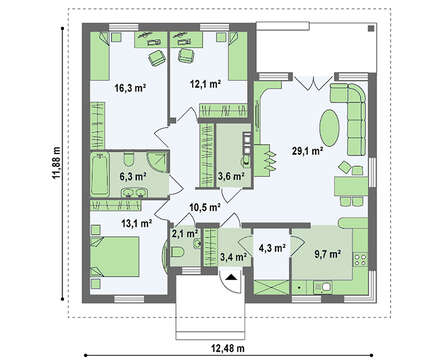 Комфортный одноэтажный дом по типу 4M250 с кирпичным фасадом