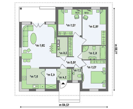 Комфортный одноэтажный дом по типу 4M250 с кирпичным фасадом