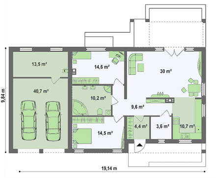Современный загородный дом с гаражом на две машины по типу 4M272