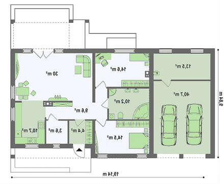 Современный загородный дом с гаражом на две машины по типу 4M272