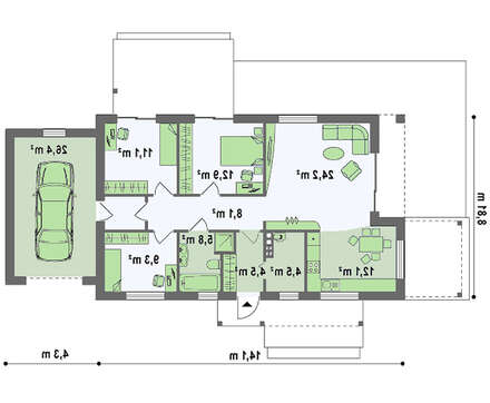 Проект одноэтажного необычного дома с фальцевой кровлей