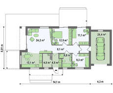 Проект одноэтажного необычного дома с фальцевой кровлей