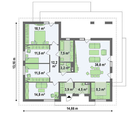 Классический одноэтажник с просторной террасой