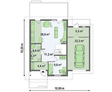 Двухэтажный дачный дом по типу 4M406 с пристроенным гаражом