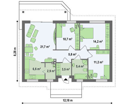 Проект коттеджа с двускатной крышей