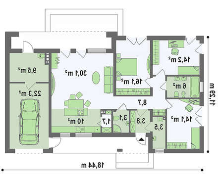 Одноэтажный дом по типу 4M590 с гаражом