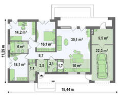 Одноэтажный дом по типу 4M590 с гаражом