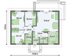 Проект классического коттеджа размерами 10 на 10 метров
