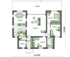 Одноэтажный дом в современном стиле со светлой гостиной