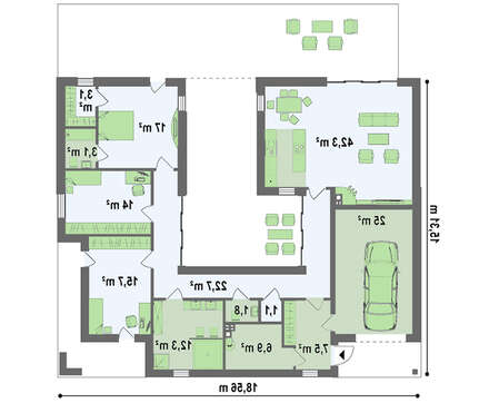Шикарный одноэтажный дом с внутренним двориком