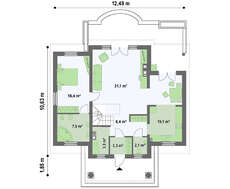 Проект дома 3-мя спальнями на мансарде и дополнительной спальней на первом этаже