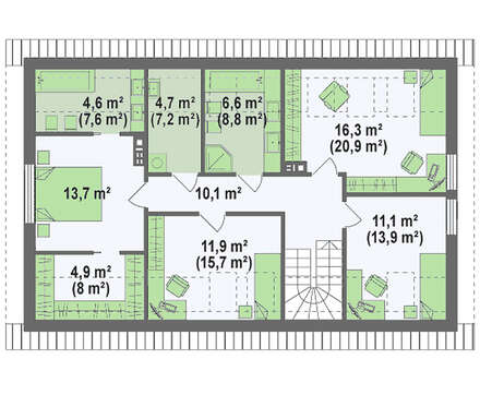 Обновленный проект дома с мансардой по типу 4M234