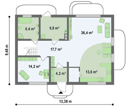 Проект коттеджа с просторной гостиной
