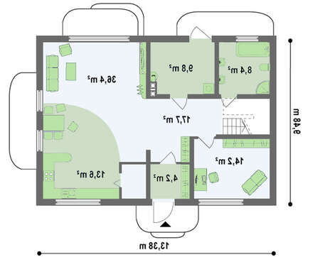 Проект коттеджа с просторной гостиной