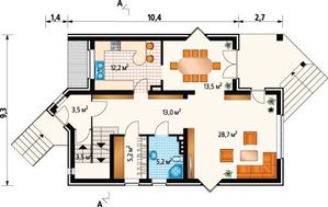 Изящное двухэтажное строение с цокольным этажом