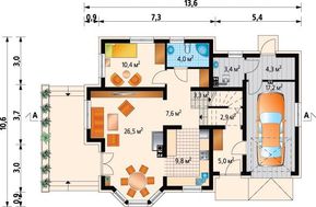 Проект для строительства дома с мансардой Т-образной формы