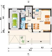 Двухэтажное строение с интересным каменным декором.