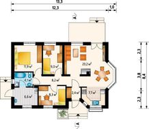 Архитектурный проект стильного коттеджа с тремя спальнями