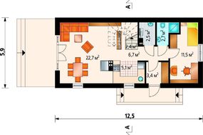 Коттедж для узкого участка 12 на 6