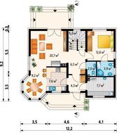 Проект 1,5-этажного дома с угловым эркером