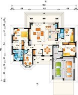 Красивый одноэтажный коттедж с интересным фасадом