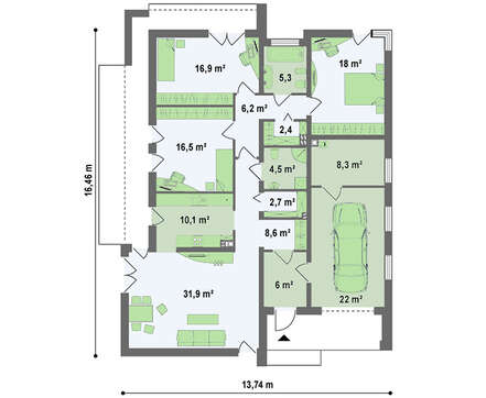 Современный одноэтажный коттедж с модным интерьером Современный одноэтажный коттедж с модным интерьером