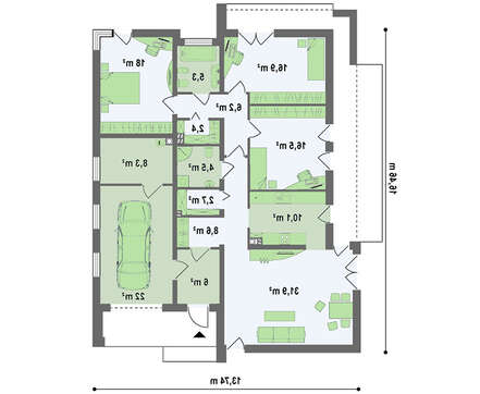 Современный одноэтажный коттедж с модным интерьером Современный одноэтажный коттедж с модным интерьером
