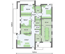 Современный одноэтажный коттедж с модным интерьером