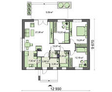 Одноэтажный коттедж прямоугольной формы 13 на 10