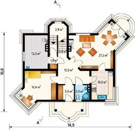 Оригинальный загородный коттедж с крышей в форме башен