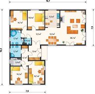 Загородный одноэтажный дом в форме буквы Г