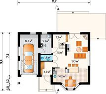 Привлекательный проект мансардного дома с эркером в кухне-студио