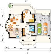 Коттедж с мансардой и полукруглым балконом над эркером