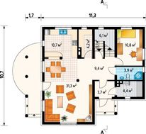 Г-образный коттедж с мансардой