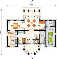 Симпатичный проект коттеджа с крыльцом в виде башни