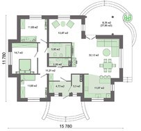 1 этажный коттедж с многоскатной крышей