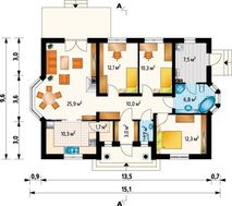 Симпатичный проект 1 этажного коттеджа с эркером