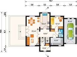 Проект интересного мансардного коттеджа с пристроенным гаражом