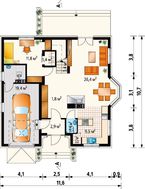 Проект строительства уютного мансардного коттеджа с эркером с многоскатной крышей