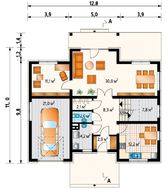 Коттедж с четырехскатной кровлей и гаражом на одно авто