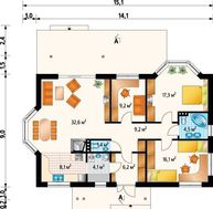 Жилой дом на один этаж с четырьмя спальнями