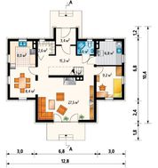 Симпатичный дом с мансардной крышей и тремя балконами
