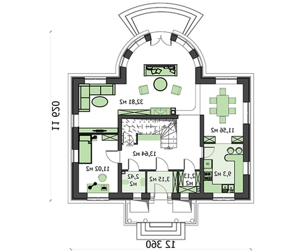 Красивый жилой дом с полукруглой гостиной
