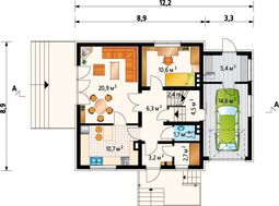 Проект домика с мансардой площадью 140 m² с гаражом