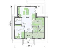 Проект обычного коттеджа с удобным балконом над входом