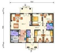 Одноэтажный коттедж с колоннами на крыльце