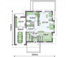 Проект дома с мансардными окнами и фронтальным гаражом