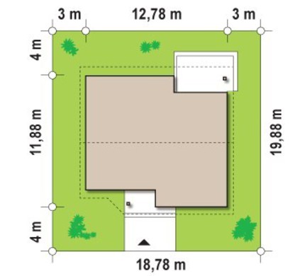 Проект одноэтажного дома с тремя спальнями и двускатной крышей